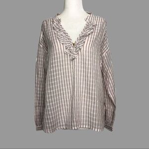 💙 SP 💙 NWT Anthro Ruffled Blouse Striped Long Sleeves Linen Blend​